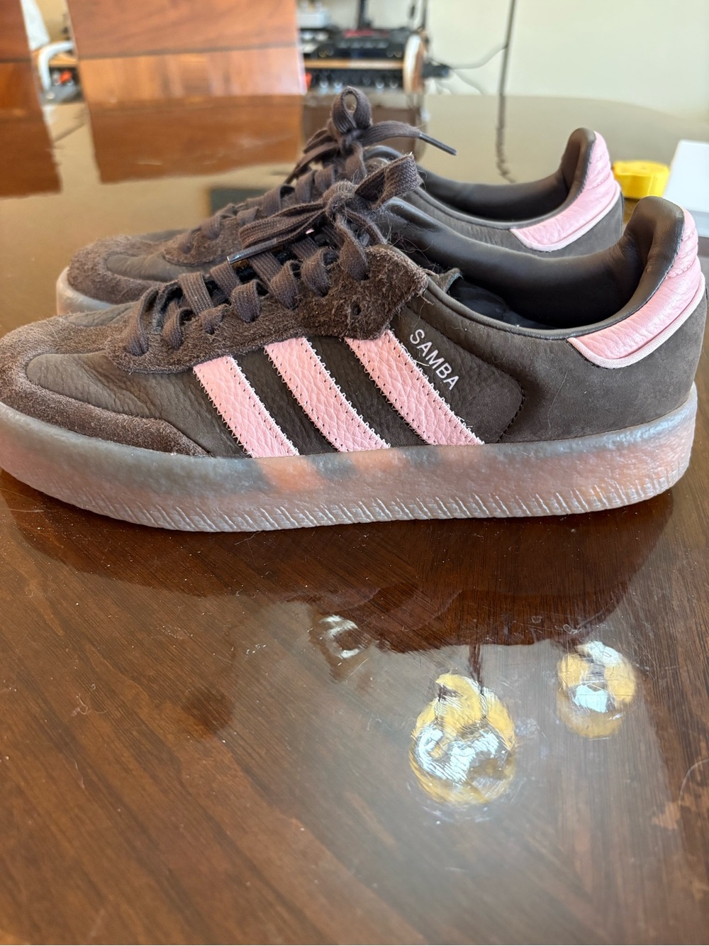adidas Samba Brown Suede Sneakers with Pink 3-Stripes